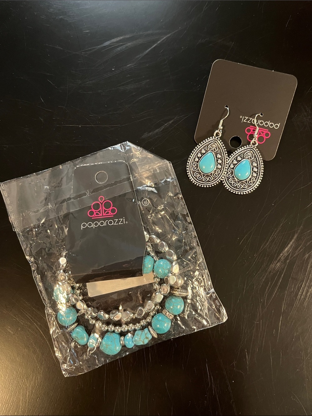 Paparazzi Turquoise Teardrop Earrings and Beaded Bracelet Set
